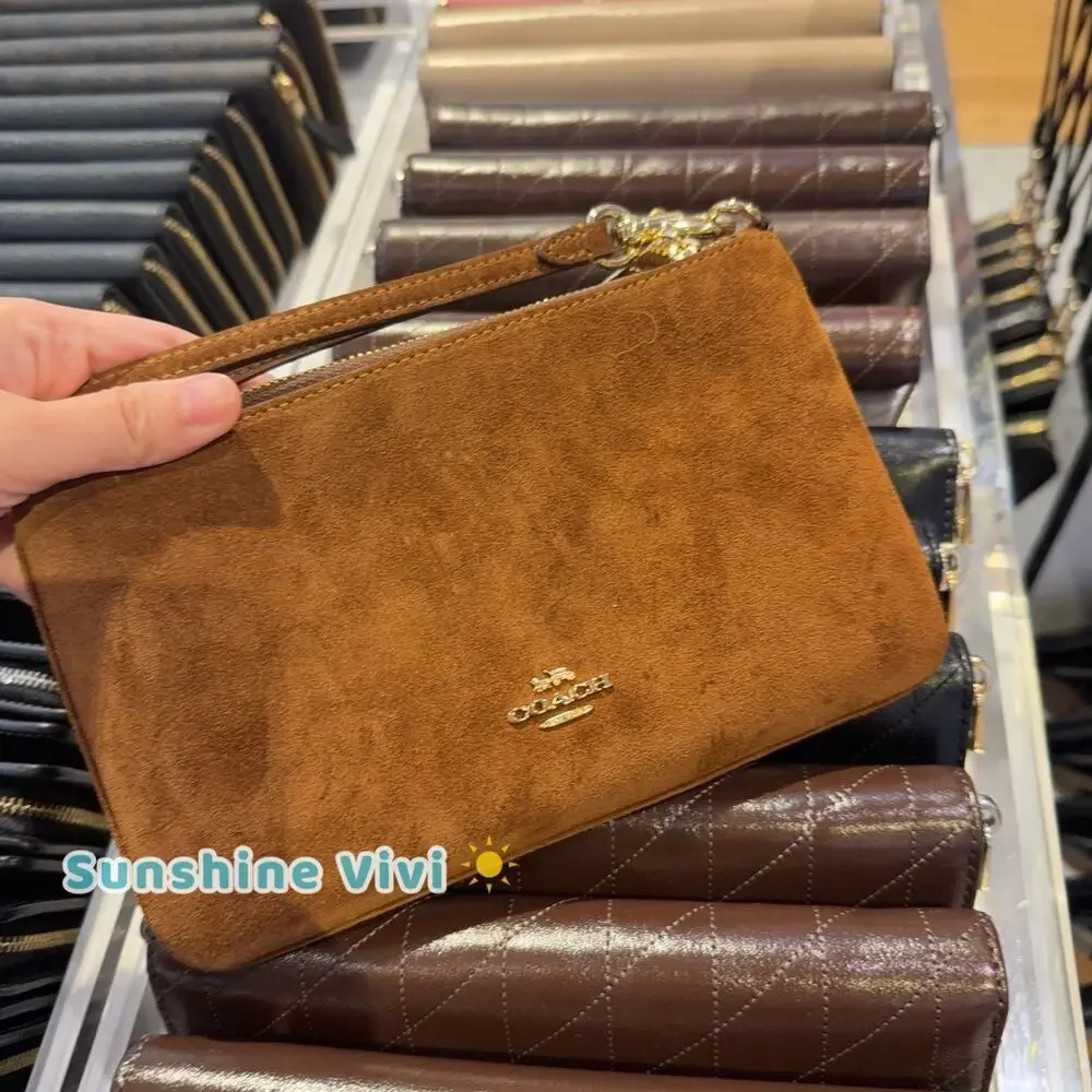NWT Coach Ashton Wristlet Gold/Warm Brown Suede and smooth leather cen15